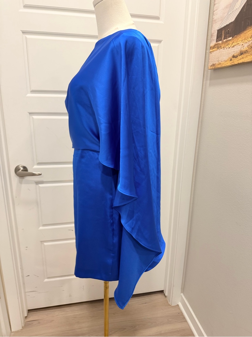 Zara Royal Blue Satin Cape-Sleeve Dress NWT - Picture 5 of 11
